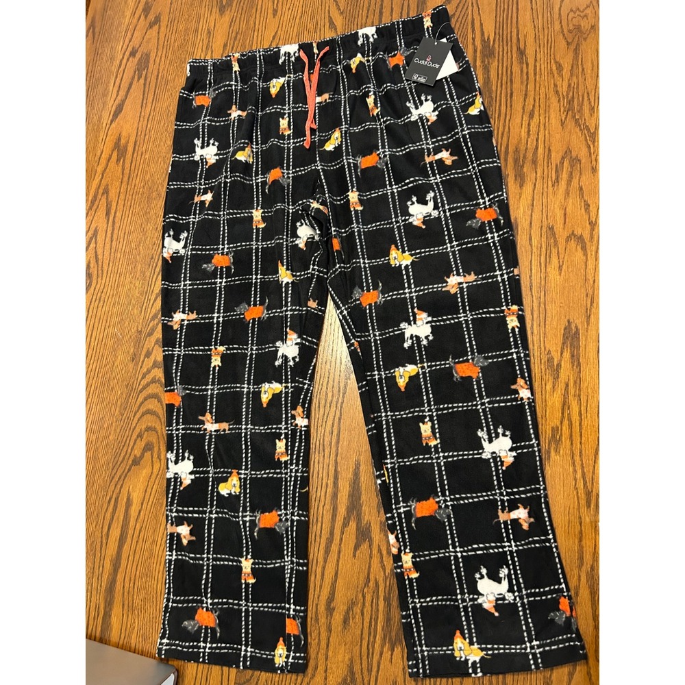 Cuddl Duds Womens Black Fleece Dog Hat Grid Print Pajama Pants Sleep Bottoms NWT